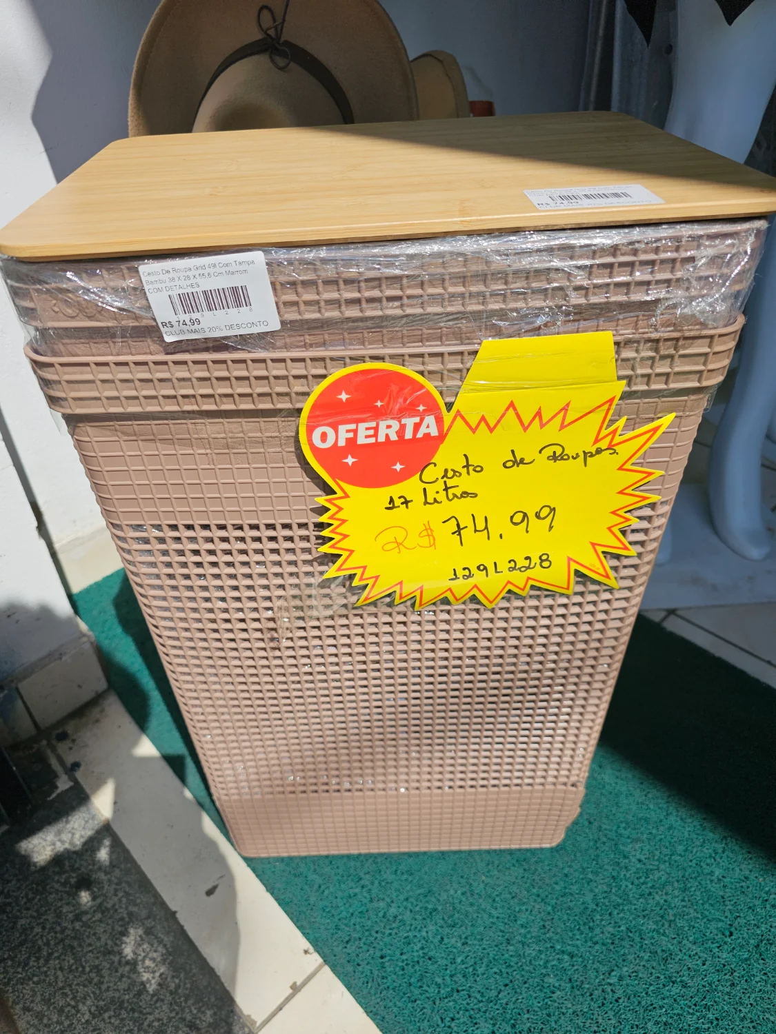 Cesto De Roupa Grid 49l Com Tampa Bambu 38 X 28 X 55,6 Cm Marrom COM DETALHES